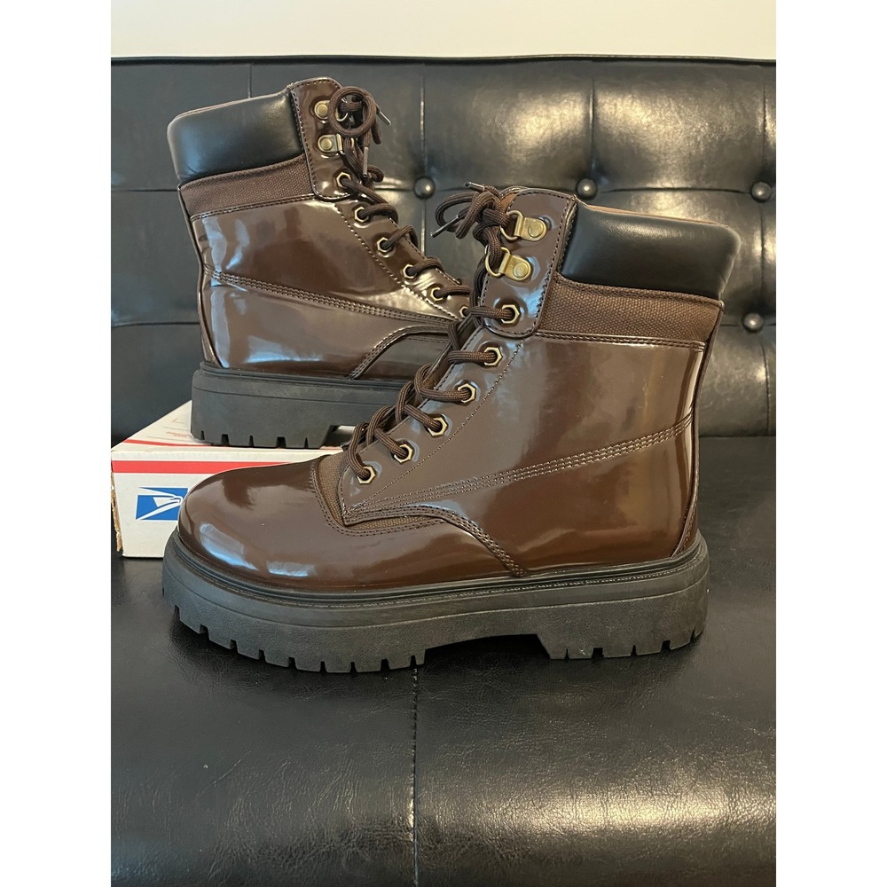 ASOS Women's Chocolate Brown Patent Combat Lug Boots